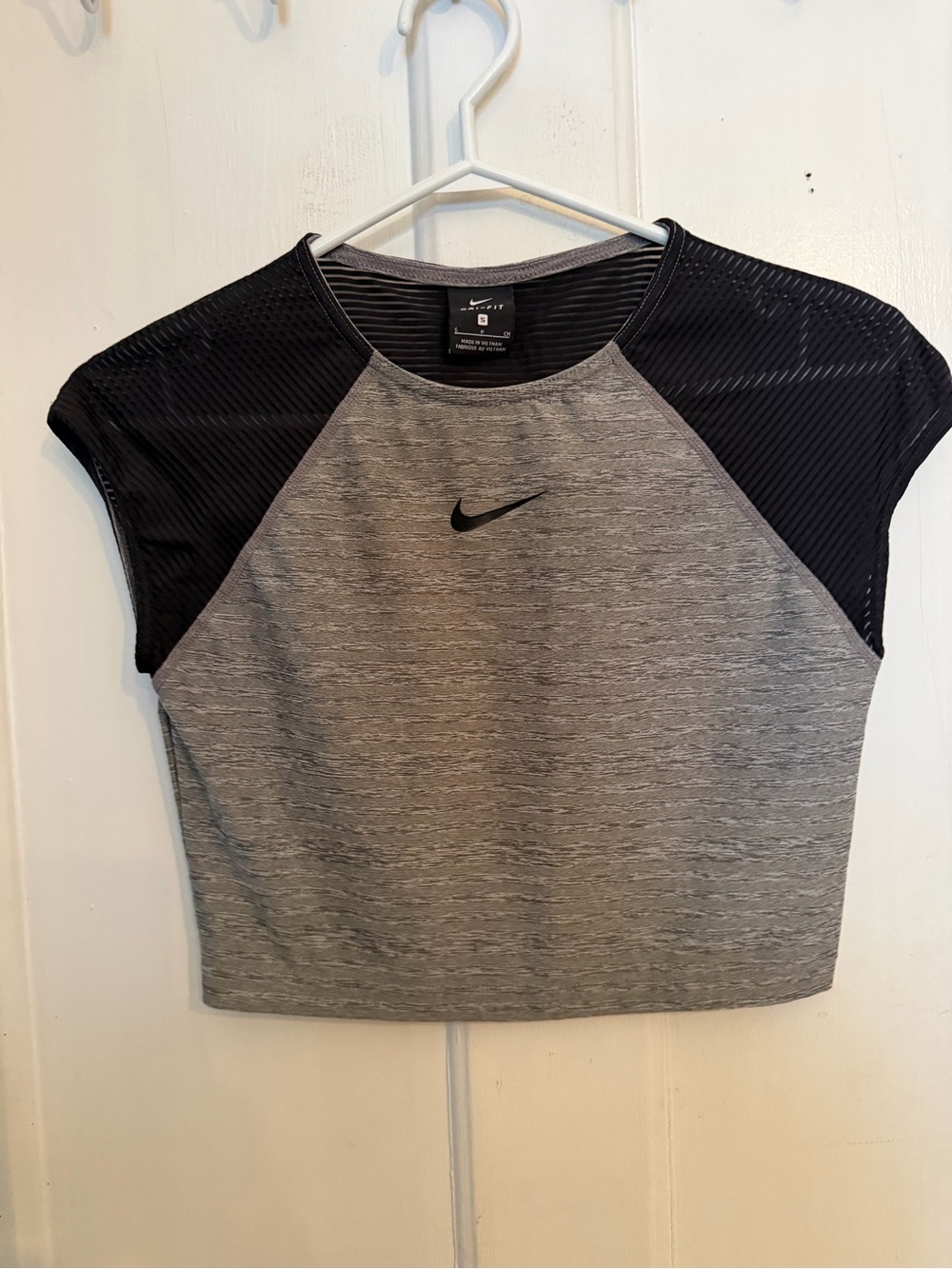 Nike Heather Grey and Black Cropped Training Top